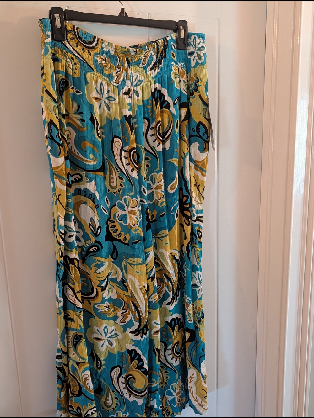 Women’s Teal & Yellow Wide Leg Jumpsuit Pants - Floral Paisley Print